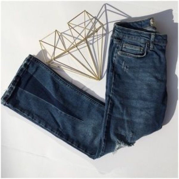 Free People Color Block Flare Leg Ankle Crop Jeans - Picture 5 of 6